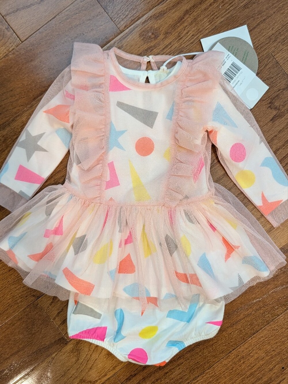 NWT Stella McCartney Kids 2-in-1 Tulle Neon Geometric Cotton Dress - 6 Months